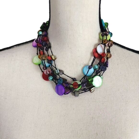 𝅺PREMIER Designs Spectrum Multicolor Seven Strand Glass, Shell & Stone Necklace - Picture 1 of 5